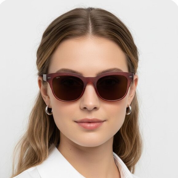 Affliction Red/Brown Gradient Wood Grain Women's Square Sunglasses - Picture 1 of 7